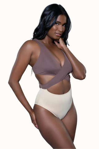 Color Black Swimsuit, Plunge Cutout Bathing Suit