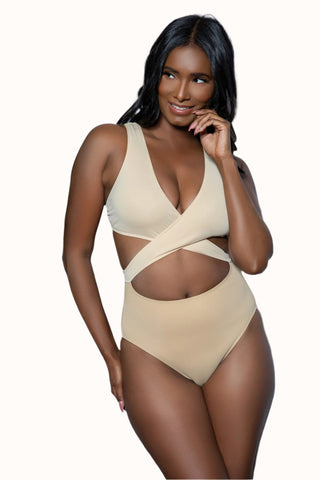 Color Black Swimsuit, Plunge Cutout Bathing Suit