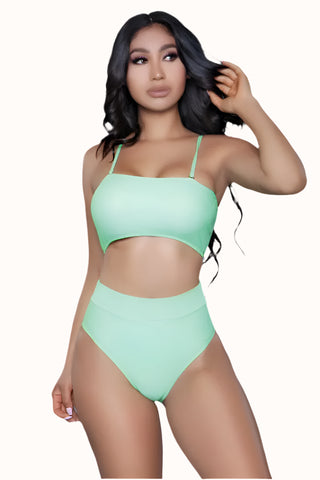 Removable Straps Bandeau Bikini Set, High Waist Two Piece Swimsuit