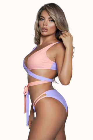 Surplice Strapply One Piece Wrap Swimsuit