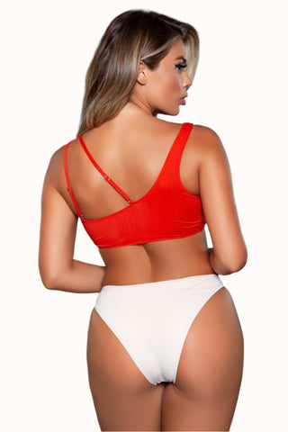 Two Tone Strappy Asymmetrical Bikini Set