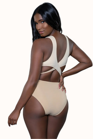 Color Black Swimsuit, Plunge Cutout Bathing Suit