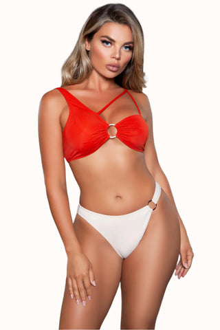 Two Tone Strappy Asymmetrical Bikini Set