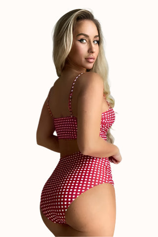 Modern Vintage Plaid Bikini Set, Gingham Two Piece Swimsuit