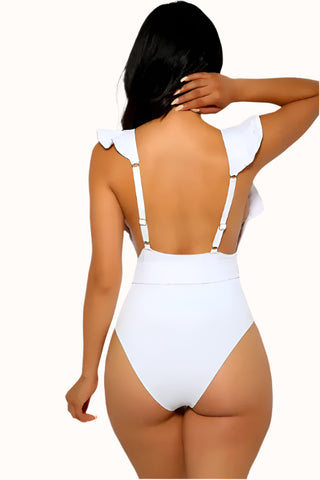 One Piece Belted Swimsuit, Plunging Bathing Suit