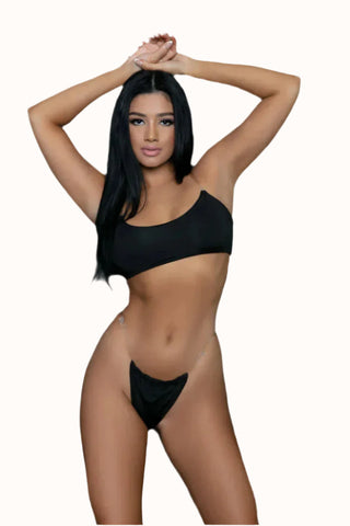 Clear Strap Bikini Set, Two Piece Swimsuit, Crop Top & Cheeky Thong Bottom