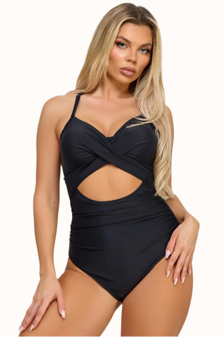 One Piece Cutout Swimsuit, Twist Front Crisscross Bathing Suit