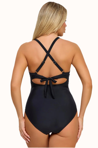 One Piece Cutout Swimsuit, Twist Front Crisscross Bathing Suit