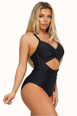 One Piece Cutout Swimsuit, Twist Front Crisscross Bathing Suit