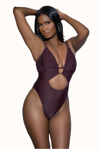 One Piece Cutout Swimsuit, Strappy Deep-V Bathing Suit