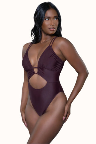 One Piece Plunge Swimsuit, Strappy Cutout Bathing Suit