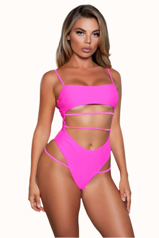 Strappy One Piece Swimsuit, Bandeau Cutout Bathing Suit