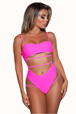Strappy One Piece Swimsuit, Bandeau Cutout Bathing Suit