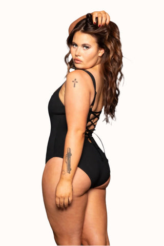 One Piece Waist Cinching Swimsuit, Lace Up Corset Bathing Suit
